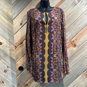 Colorful Austin Powers Paisley Bell Flutter Sleeve Keyhole Neck Mini Dress - 8